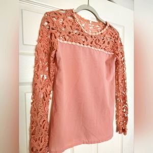 Pink shirt with lace detail long sleeve size S